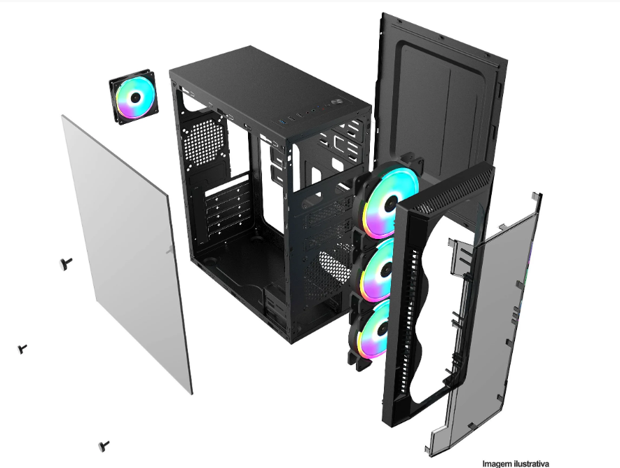 Computador Gamer Ryzen 5 5700G , 16GB DDR4 3200 Mhz,SSD 512GB, Fonte 450w , Gabinete bpc gamer 3 fan frontal