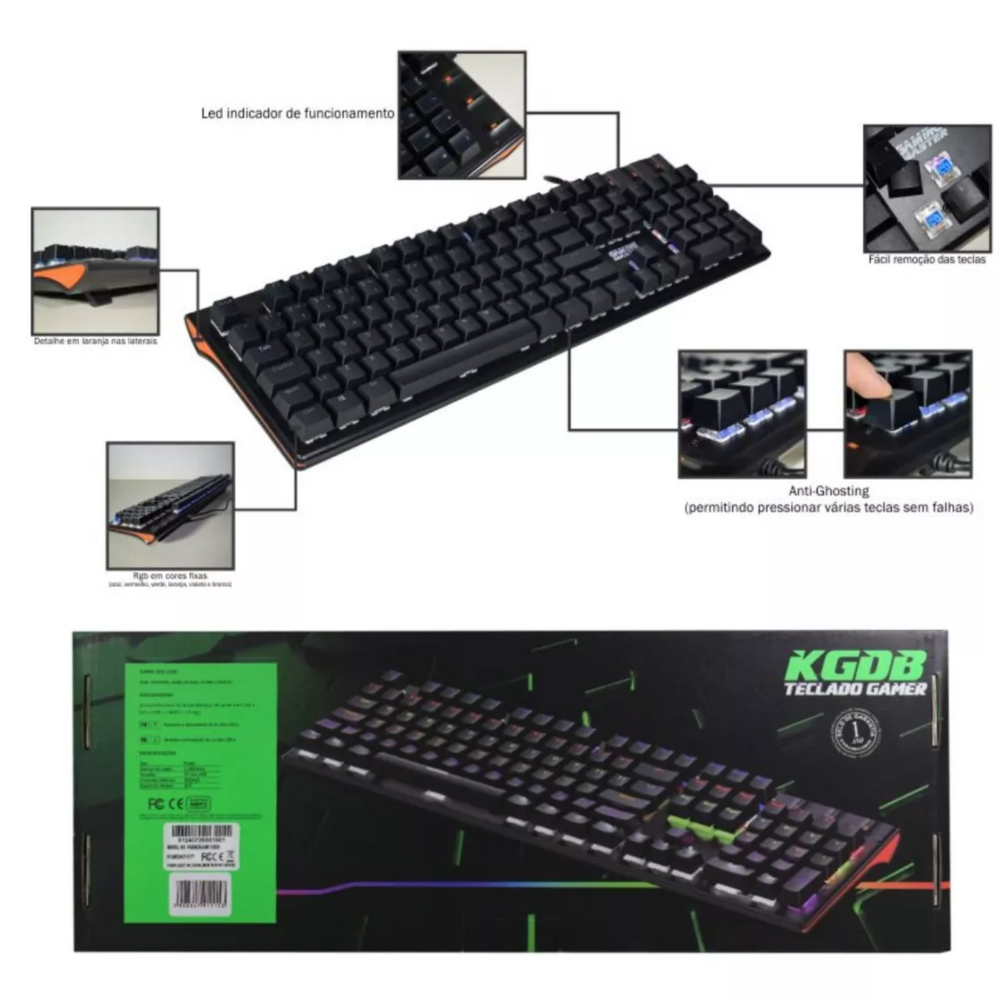 Teclado Gamer Kg-db28 Mecânico Dracarys Kgdb Switch Azul RGB