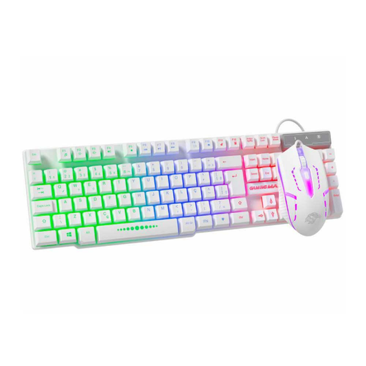 KIT MOUSE E TECLADO K-MEX KMW52+MOA8 RAINBOW COM FIO BRANCO